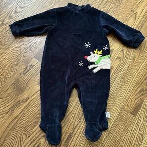 First Moments navy blue velour Christmas Rudolph pajamas, size 6-9 months